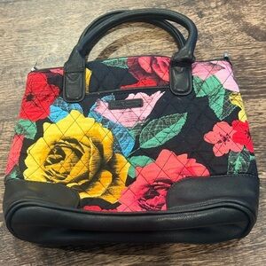 Vera Bradley Black and Red Satchel with Floral Design